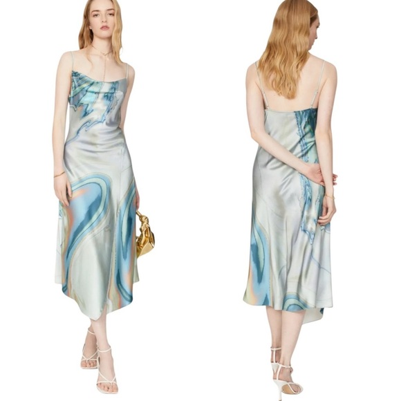 Simkhai Nelli Midi Slip Dress Blue Agate Tie Dye Print Size 6 - Picture 1 of 15